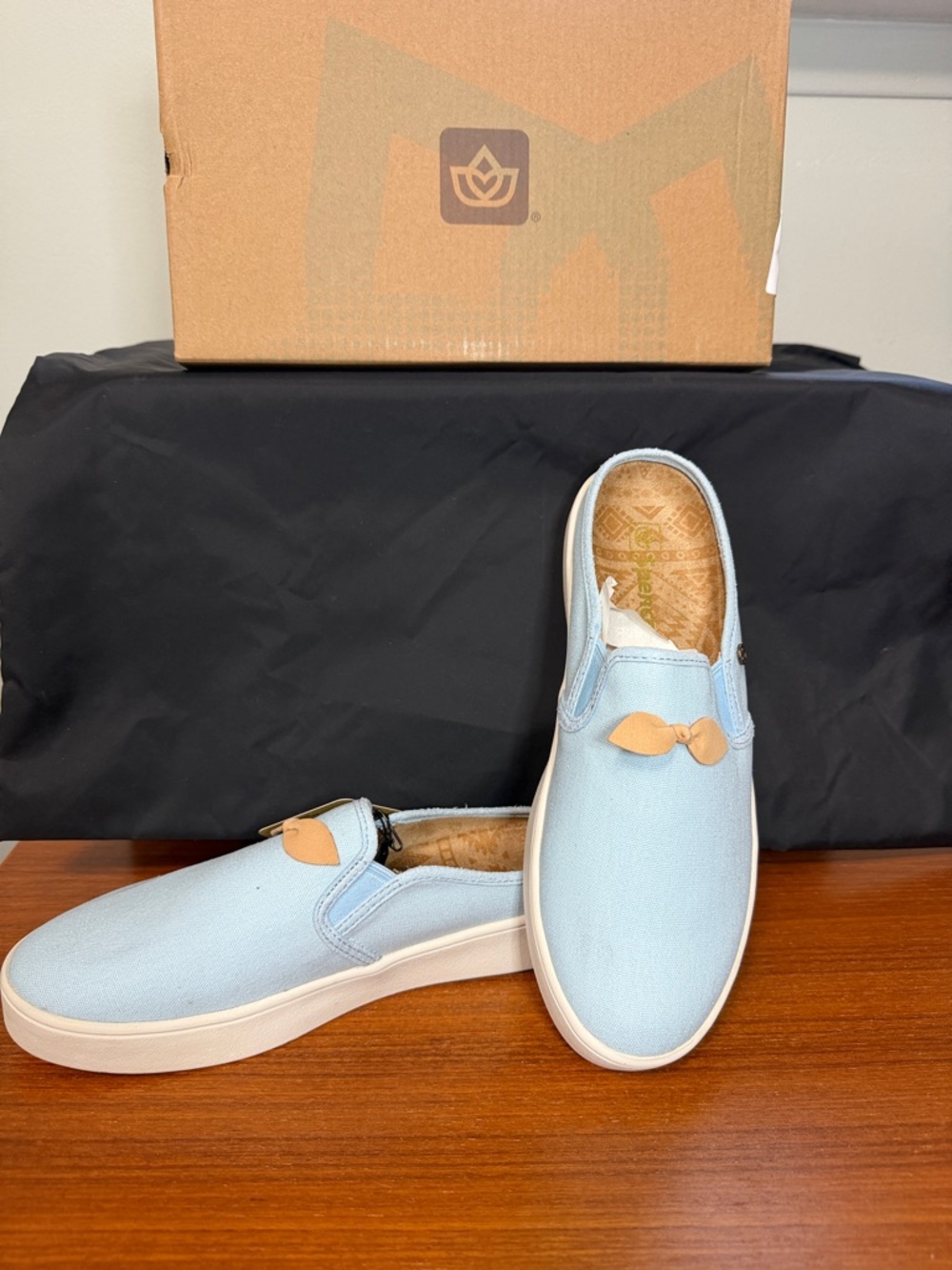 Light Blue Slip-On Athletic Sneakers with Tan Accent - Women's Casual Comfort